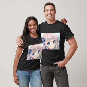 Blandat leende animerad flicka rosa Hårblått öga T Shirt
