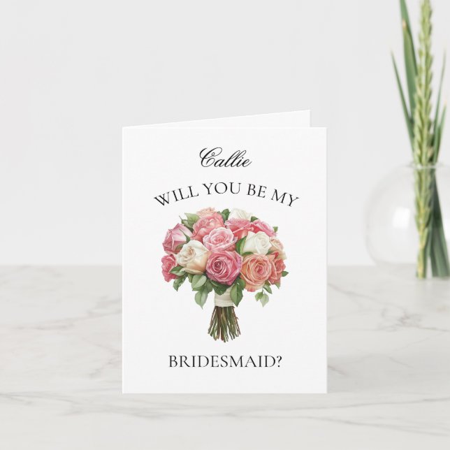 Blandat Rosa ros Bouquet Bridesmaid Frieri Inbjudan (Framsida)