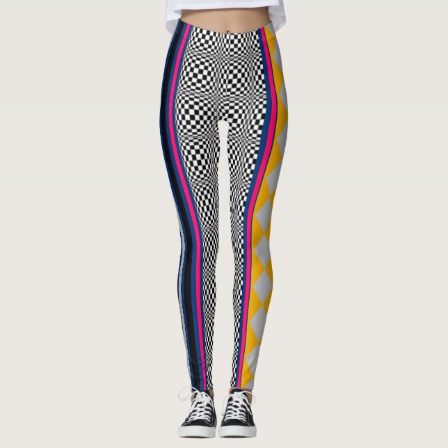 Blandat styrt argyle Rand Struktur Mönster Leggings (Framsida)