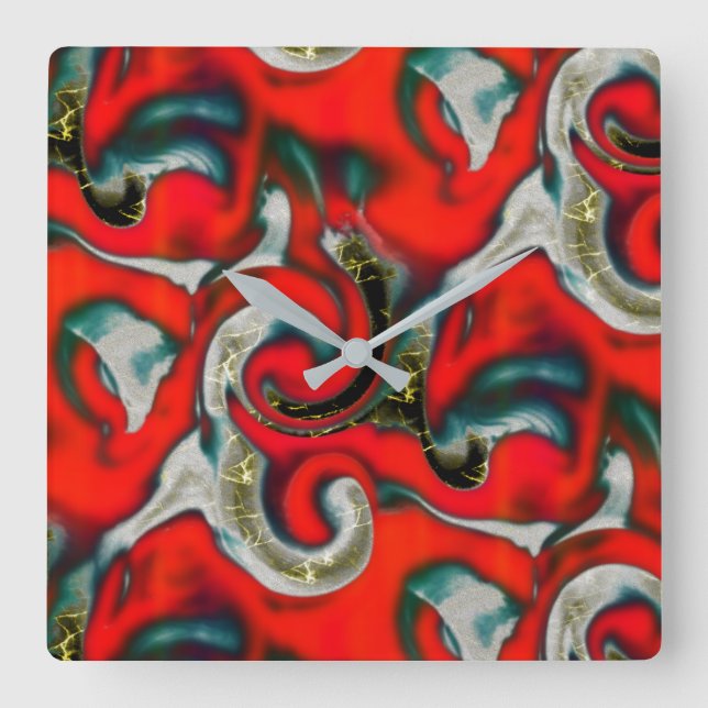 Blandning av abstrakt i röd övertoningsfärg och gr fyrkantig klocka (Framsida)
