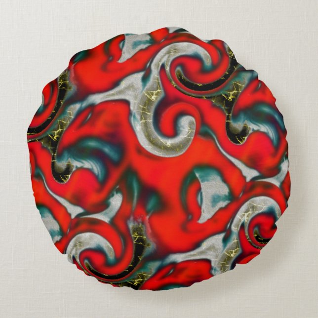 Blandning av abstrakt i rött övertoningsfläckar öv rund kudde (Baksidan)