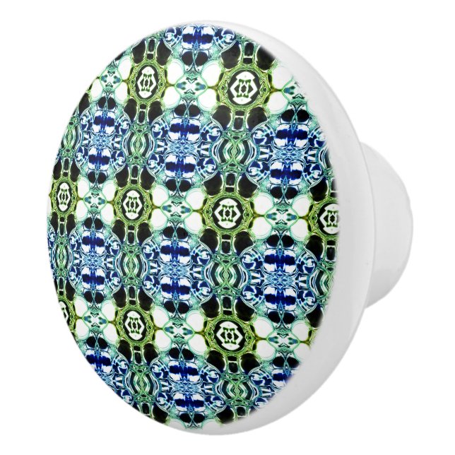 Blandning av former i blått och grönaktigt, genoms knopp (Höger)