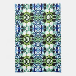 Blandning av former i blått och grönaktigt, genoms kökshandduk