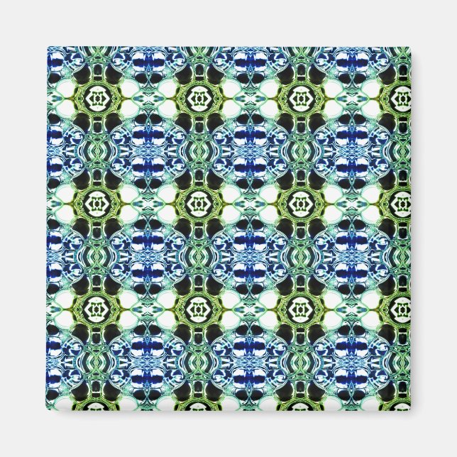 Blandning av former i blått och grönaktigt, genoms magnet (Framsidan)