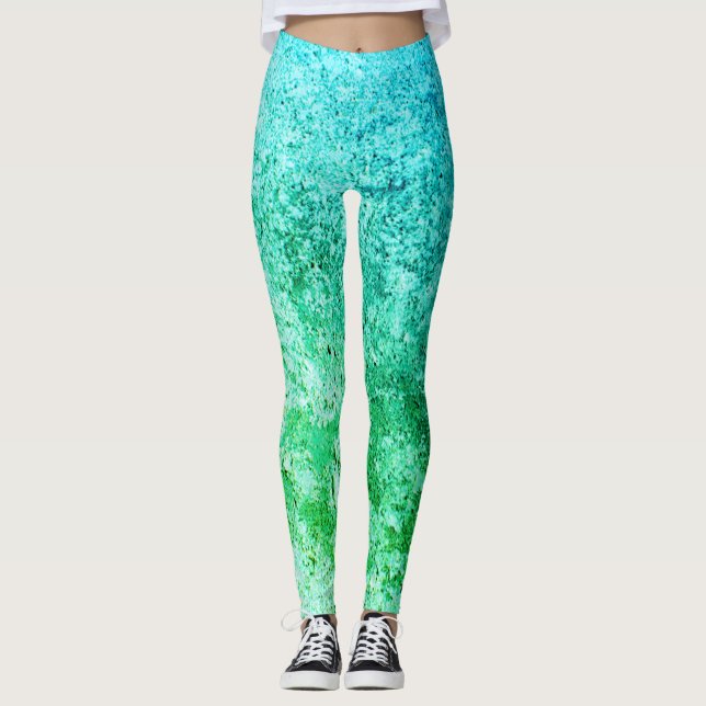 Blandning av Grönt och Färg-övertoning Leggings (Framsida)