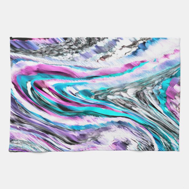 Blandning av övertoning och drizzel, cyan och rosa kökshandduk (Horisontell)
