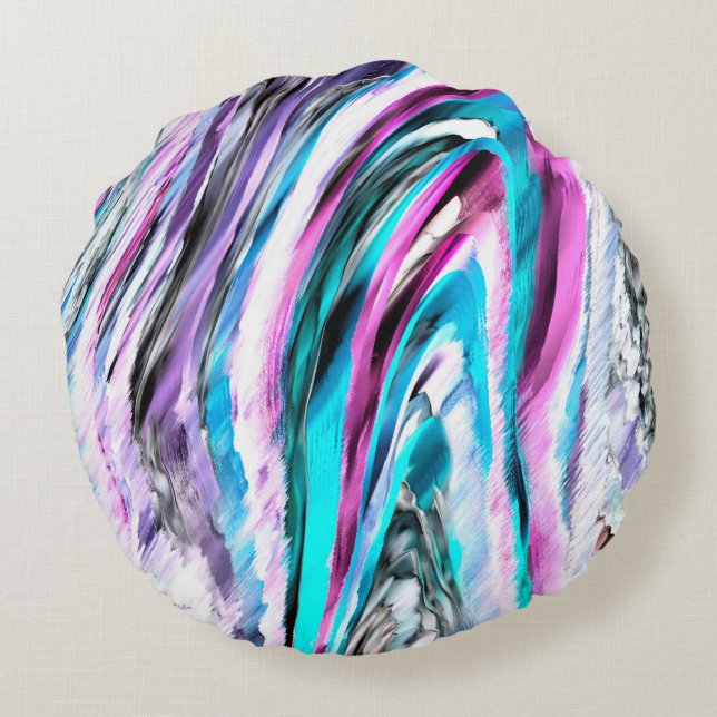 Blandning av övertoning och drizzel, cyan och rosa rund kudde (Baksidan)