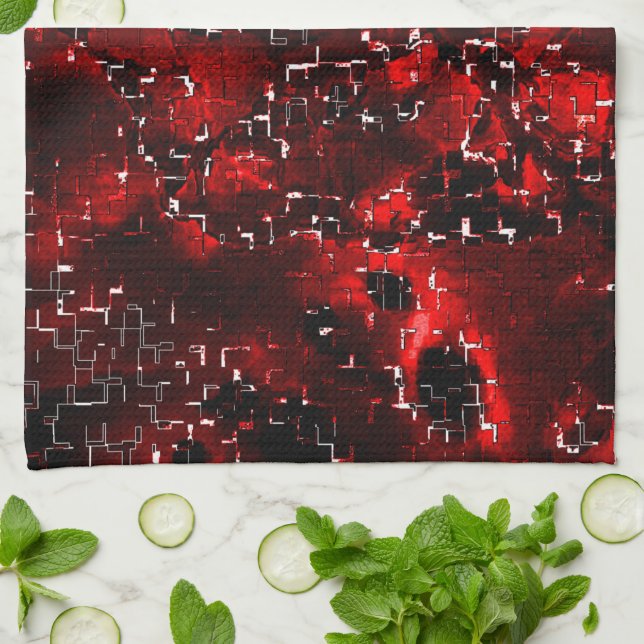 Blandning av tuggben och röda rosa under mosaik kökshandduk (Vikta)