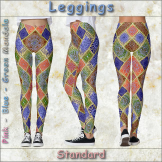 BLANDNINGAR - Rosa-Blue-Gult-Grönt-Mandala Design Leggings