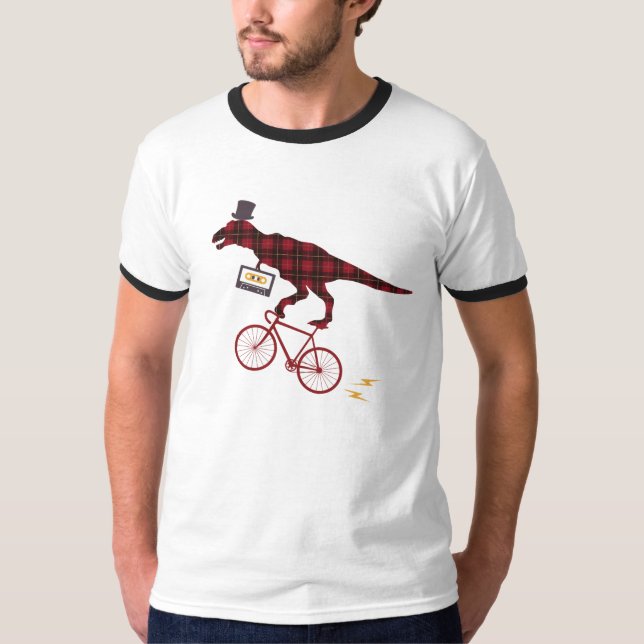 Blandningen tejpar pläddinosauren som cyklar tee shirt (Framsida)