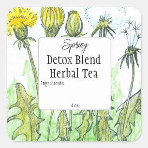 Blandningsetikett för Dandelion Herb Tea Vår Detox Fyrkantigt Klistermärke