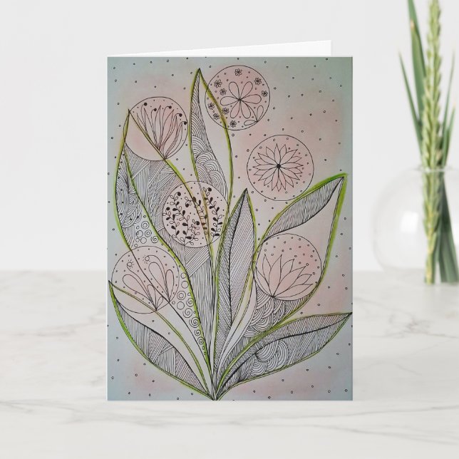 Blandteknik Falt Gratulationskort Blommig Trädgård Kort (Framsida)