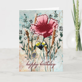 Blandteknik Födelsedagskort med Vilda Blommor Kort