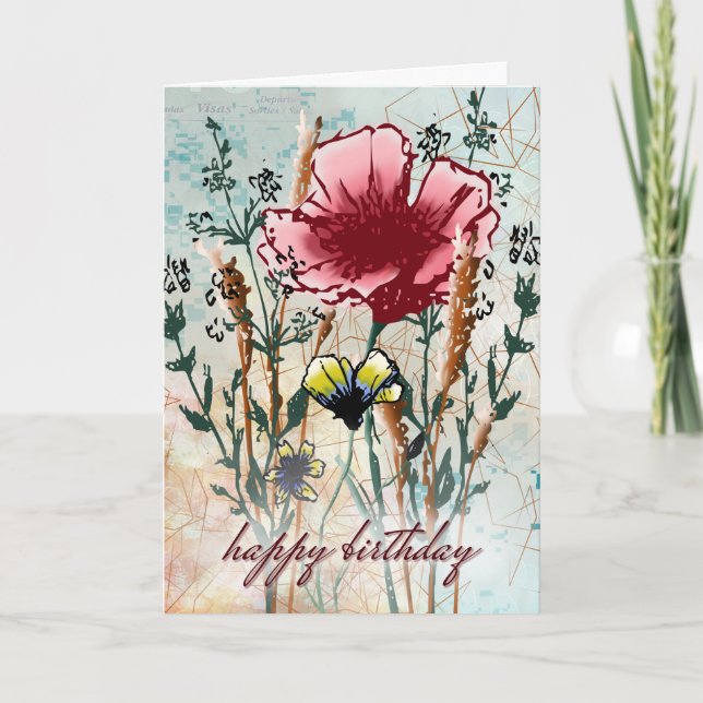 Blandteknik Födelsedagskort med Vilda Blommor Kort (Framsida)