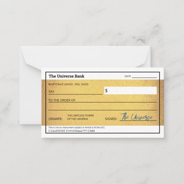Blank Abundance Check Guld Law of Attraktion Anteckningskort (Framsida)