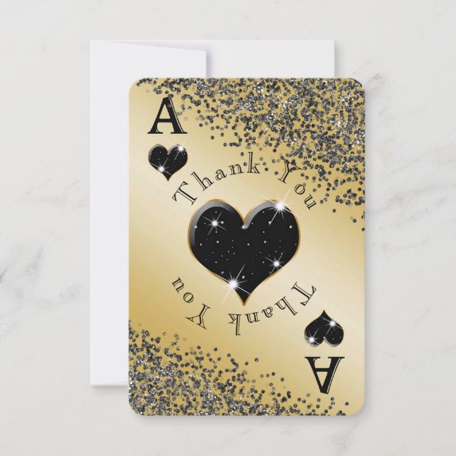 Blank Ace of Hearts & Svart Glitter Tack Kort (Framsida)