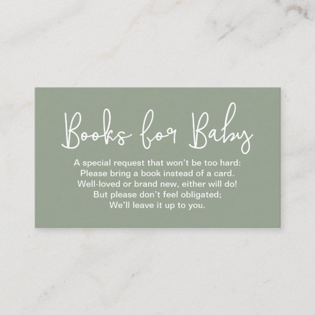Blank back Sage Green Baby shower Book Request Tilläggskort (Framsida)