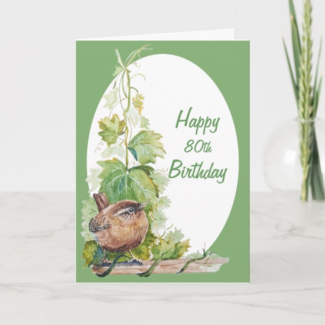 Blank Custom Age Birthday Wren Bird in Vineyard Kort (Framsida)