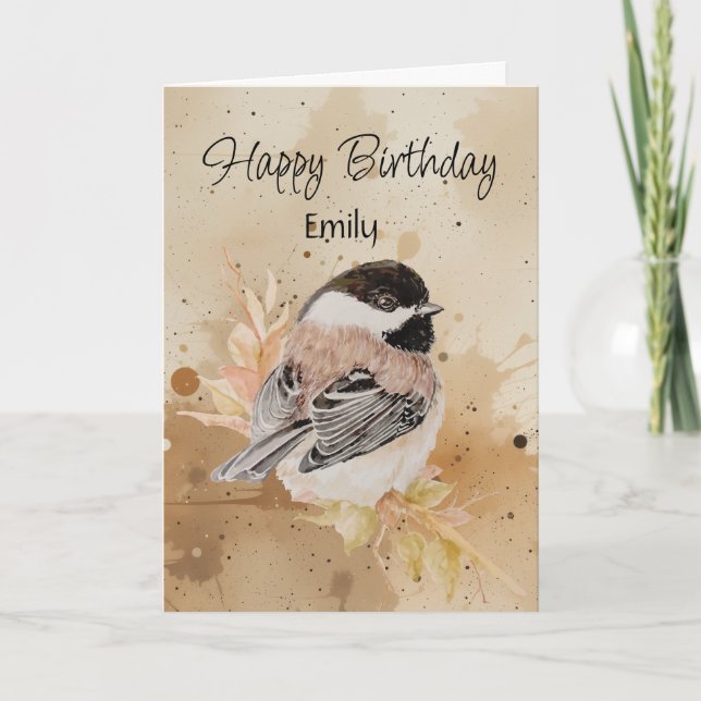 Blank Custom Name Birthday Chickadee Bird Nature Kort (Framsida)