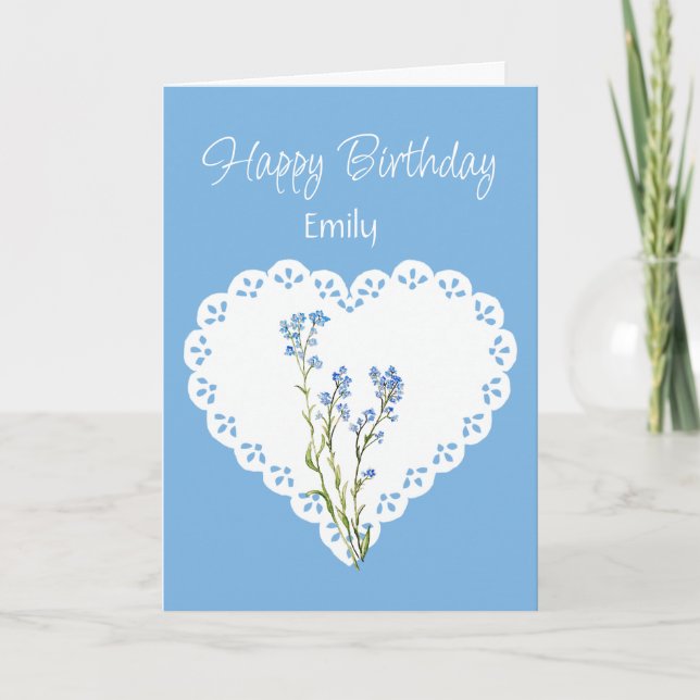 Blank Custom Name Birthday Forget-me-not Flower Kort (Framsida)