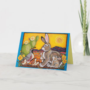 Blank Desert Wildlife Rabbit Quail Sunrise Cactus Kort