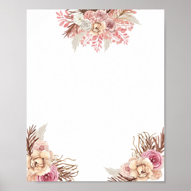 Blank DIY Modern Boho Dusty Ro Blommigt Poster (Framsidan)