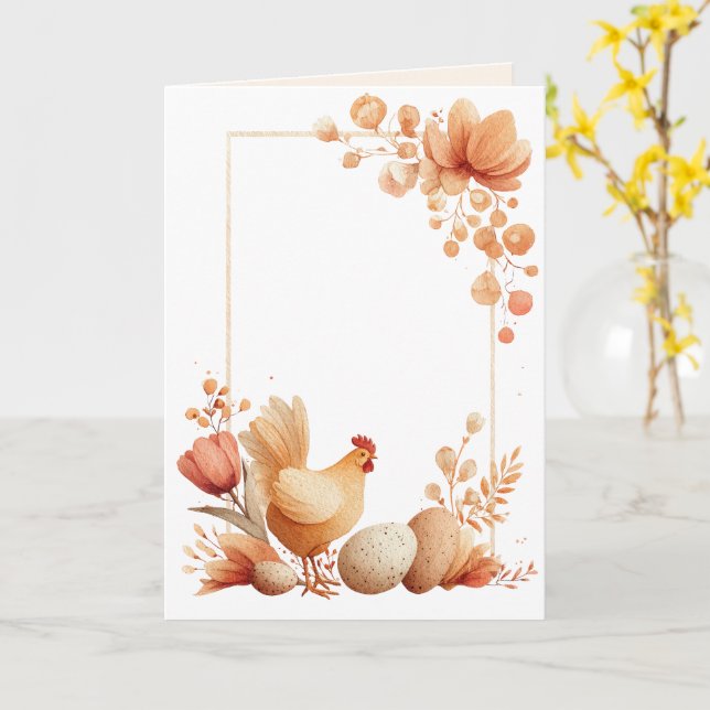 Blank Easter  Greeting Card with Chicken Kort (Gul blomma)