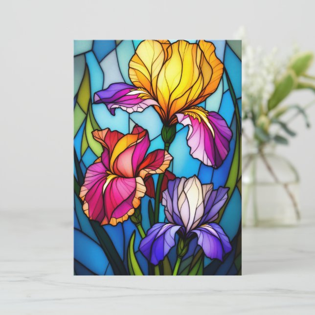 Blank Flat Greeting Card with Stain-Glass Iris  Julkort (Stående Fram)