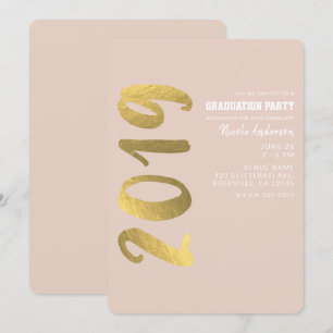Blank folie guld beige glamour 2019 examensfirande inbjudningar