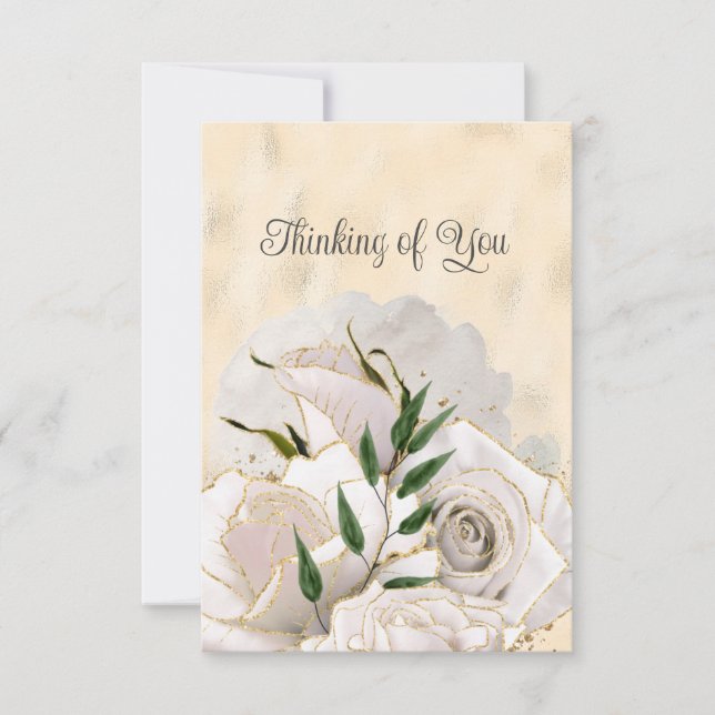 Blank Glamous Guld Vit ros tänker på dig Meddelande (Framsida)