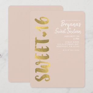 Blank Glänsande Guld Folie Beige Sweet 16 Sexton F Inbjudningar