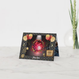 Blank Glänsande Röd Diskokula & Examenhuvar Foto Tack Kort