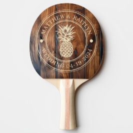 Blank Glaserad Mörk Trä Ananas Bröllopsnamn Pingisracket