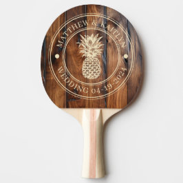 Blank Glaserad Mörk Trä Ananas Bröllopsnamn Pingisracket