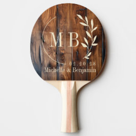 Blank Glaserad Mörk Träblad Bröllopsmonogram Pingisracket