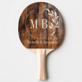 Blank Glaserad Mörk Träblad Bröllopsmonogram Pingisracket