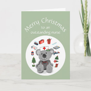 Blank God Jul Sjuksköterska Söt Teddybjörn Kort