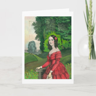 BLank Greeting Card-kvinna i Red Dress Ligcape Kort