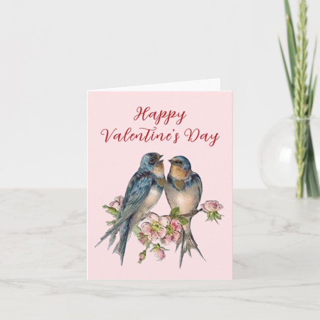Blank Inside Blue Birds Valentine's Day Card Kort (Framsida)