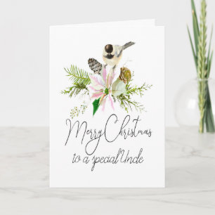 Blank jul Chickadee Bird Pointsettia farbror Kort