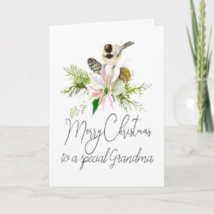 Blank jul Chickadee Bird Pointsettia Grandma Kort