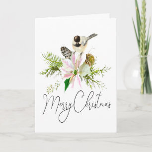 Blank jul Chickadee Bird Pointsettia Kort