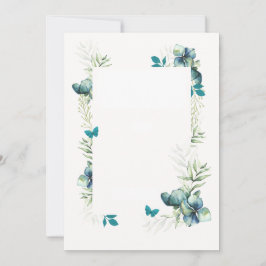 Blank kort -blågrön blom- och fjärilsmotiv