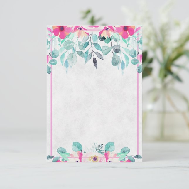 Blank Pink vår akvarell blommig bröllops inbjudan (Stående Fram)