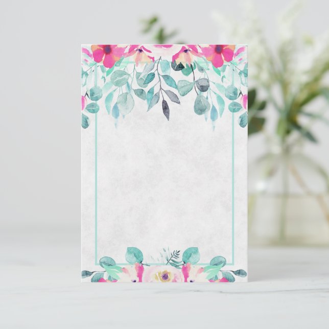 Blank Pink vår akvarell blommig bröllopsinbjudan Inbjudningar (Stående Fram)