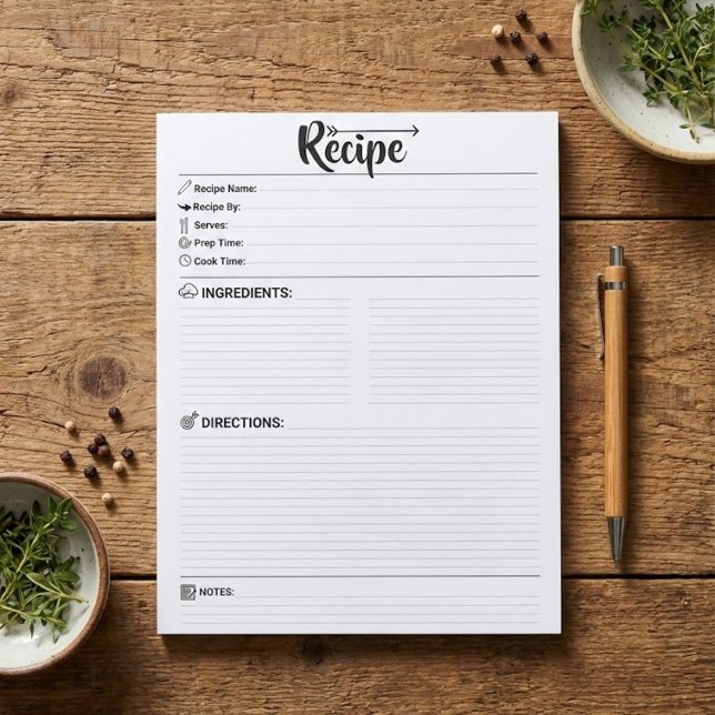 Blank Recipe Pages / Papers | Refill Minimalist Anteckningsblock (blank paper for recipe box, recipe organizer refill sheets, write in your own recipes)