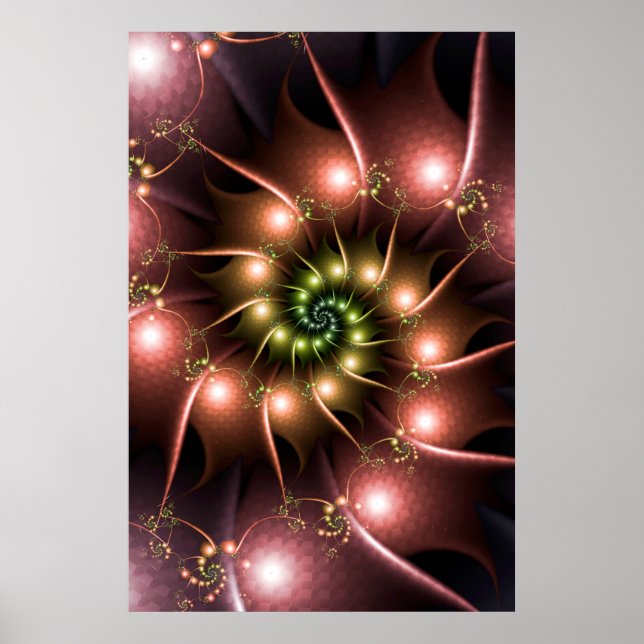 Blank Rosa Fraktal Spiral Poster (Framsidan)