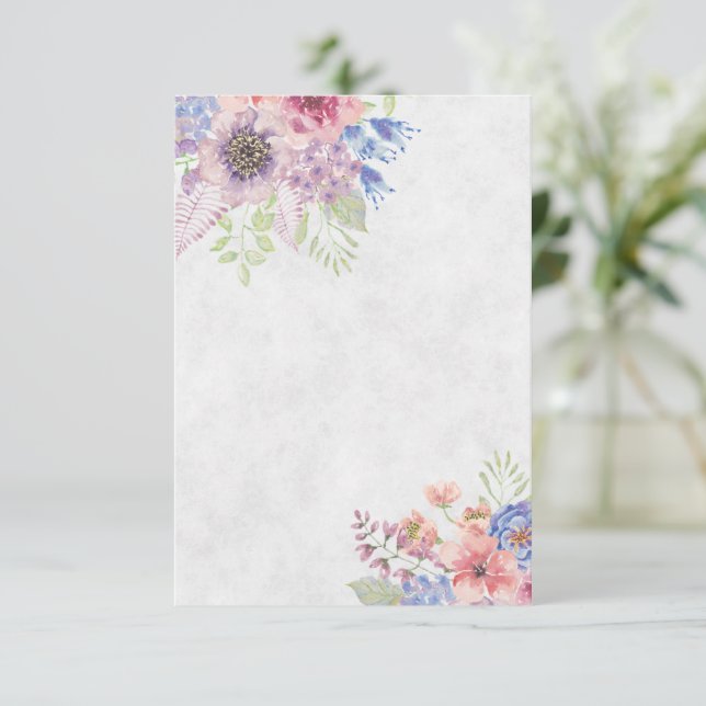 Blank rosa och blå akvarell blommande bröllop  inbjudningar (Stående Fram)