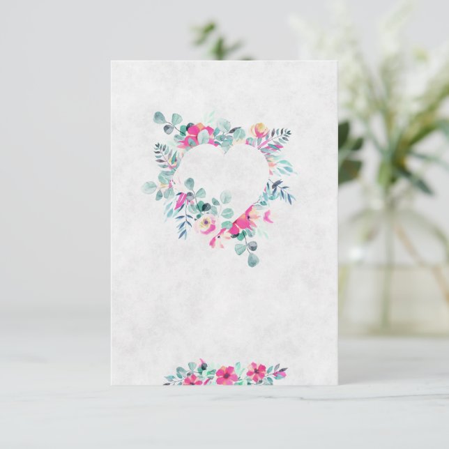 Blank rosa vattenfärg blommig hjärta bröllop  inbjudningar (Stående Fram)