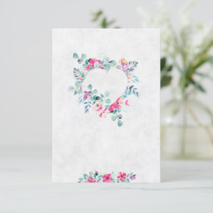 Blank rosa vattenfärg blommig hjärta bröllop inbjudningar